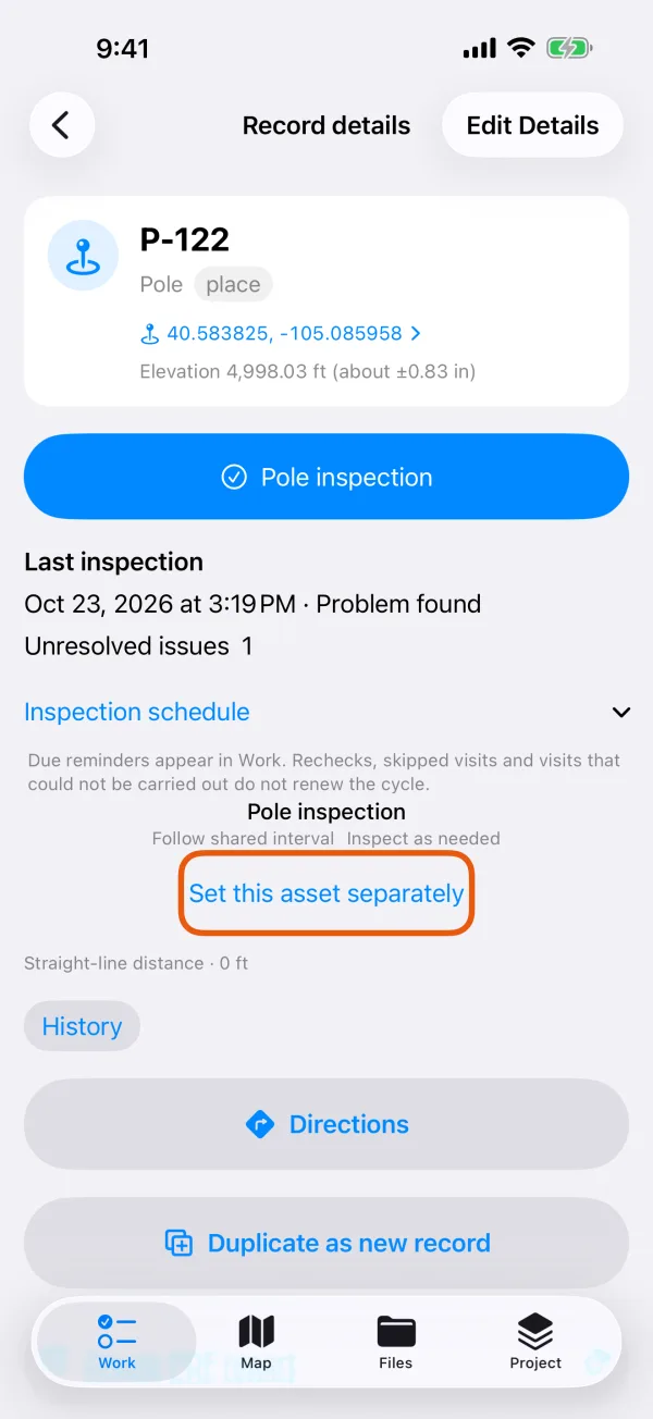 The asset's inspection schedule.