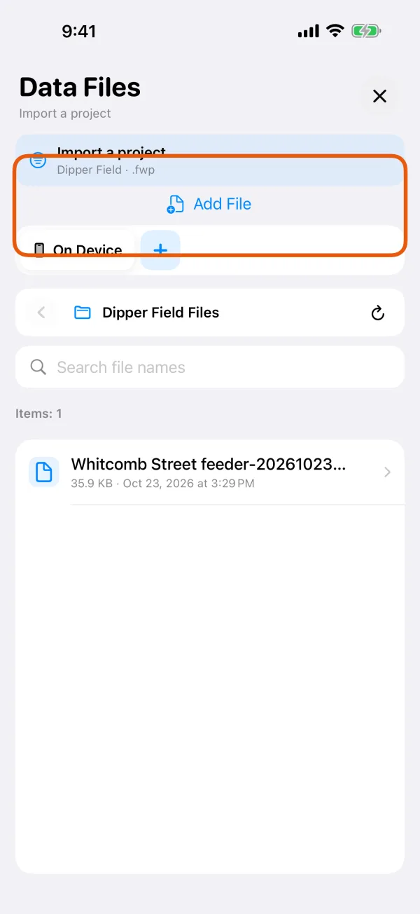 Data Files, ready to choose a .fwp file.