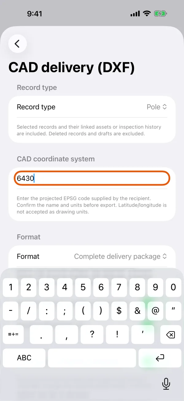 The EPSG code field.