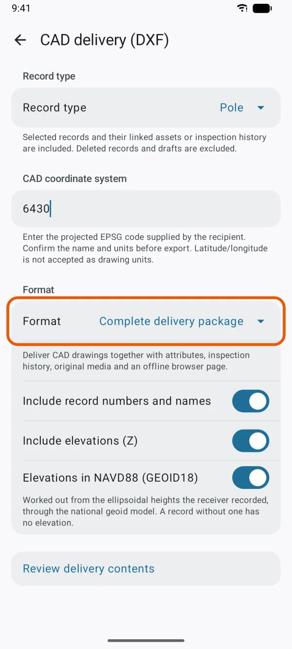 The package choice, labels and elevations.