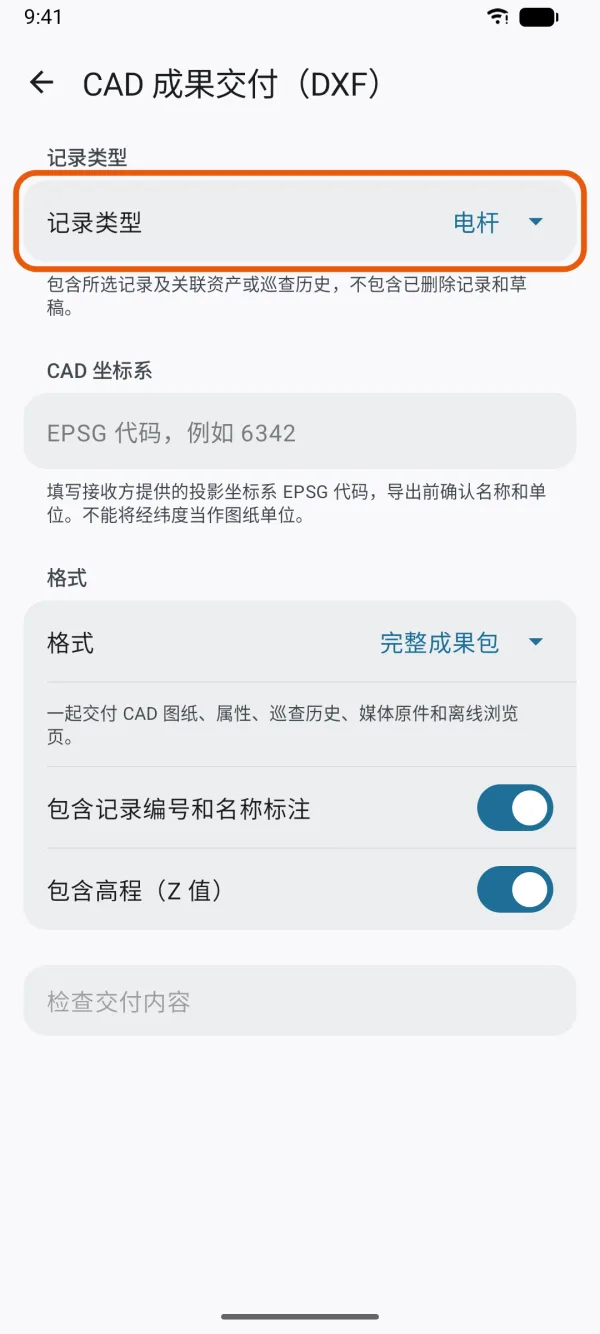 要交付的记录类型。