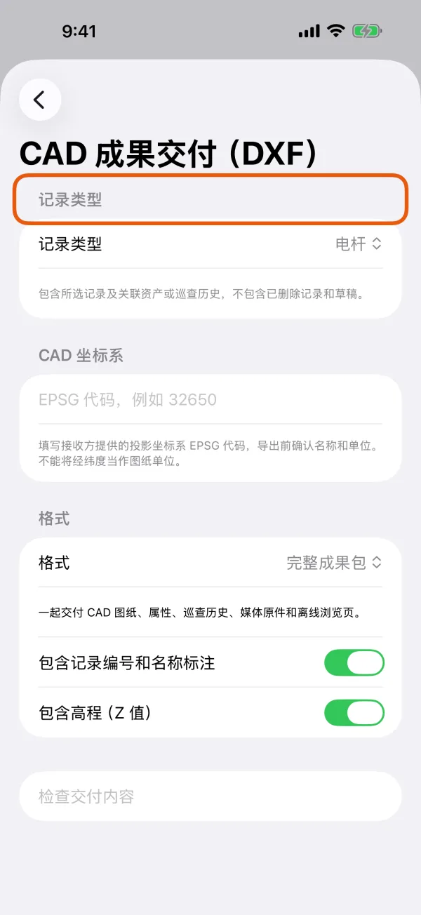 要交付的记录类型。