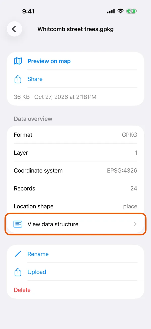 Data overview for a GeoPackage.