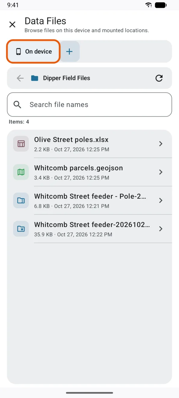 On Device, with the path bar, search and the files.