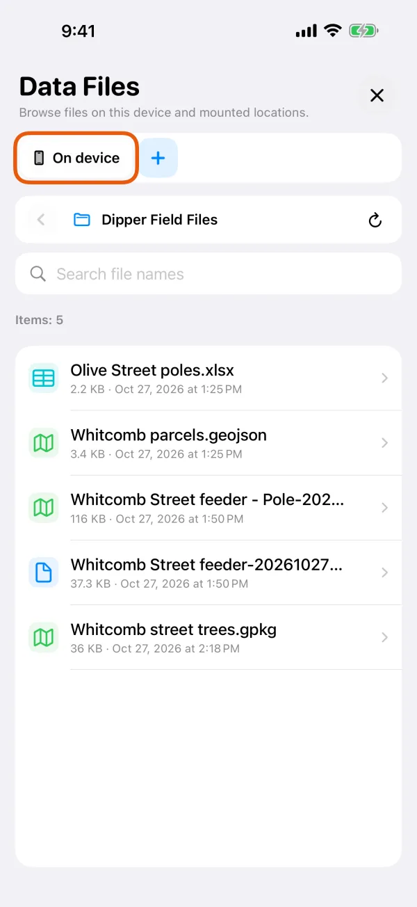 On Device, with the path bar, search and the files.