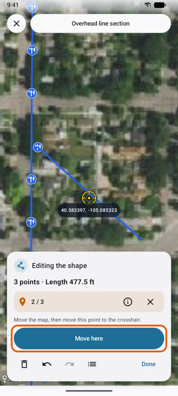 A selected point and Move here.