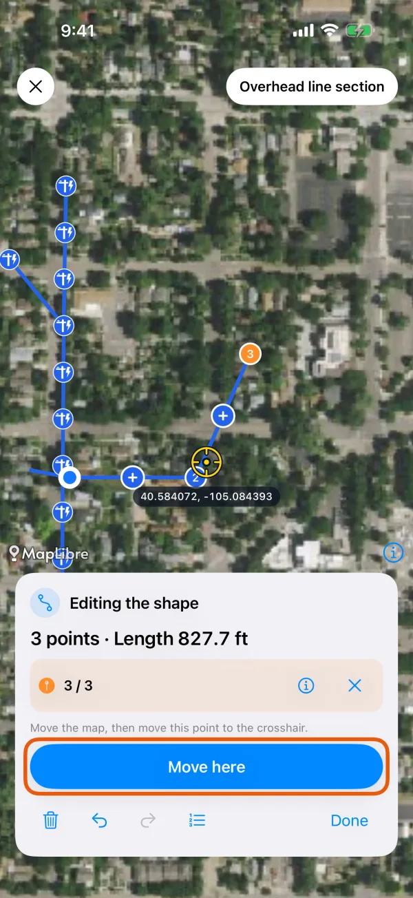 A selected point and Move here.
