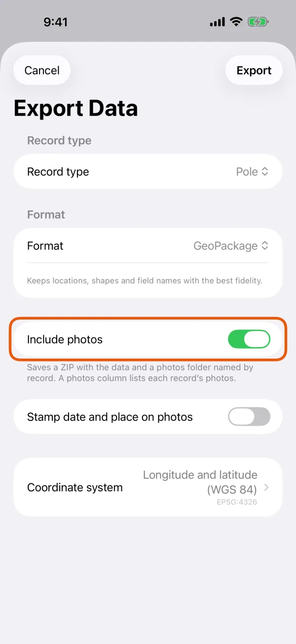 Include photos and Stamp date and place on photos.