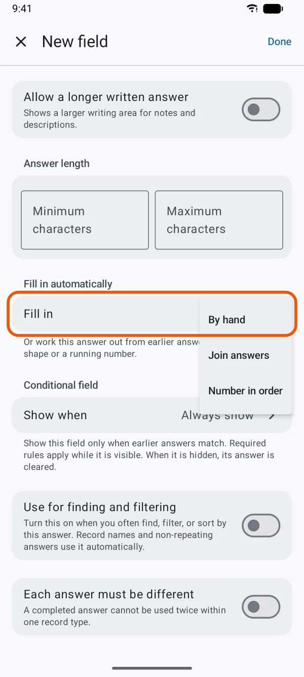 The ways an answer can be filled in.