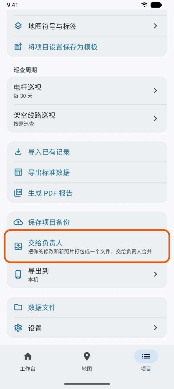 “项目”标签页,标出了“交给负责人”。