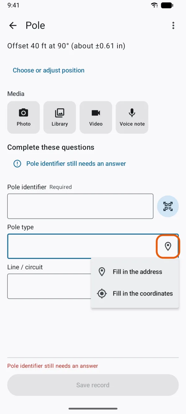 The map pin button beside a written answer, with its two choices.
