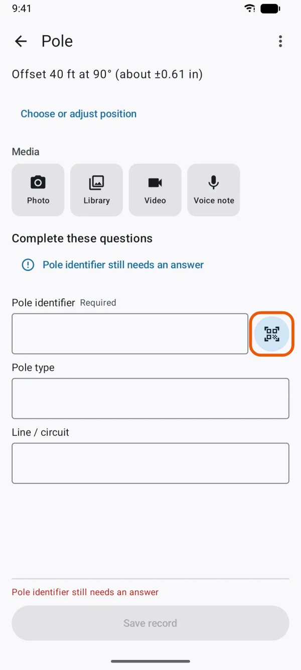 A Scanned code field with its scan button.