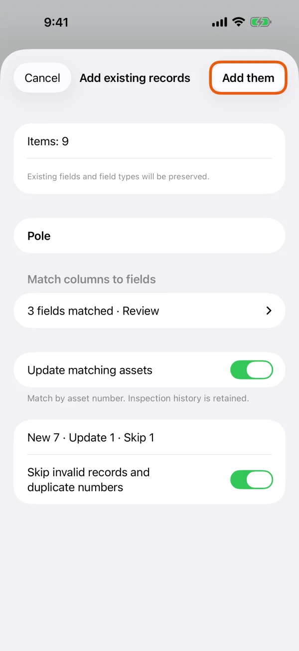 The summary with New, Update and Skip.