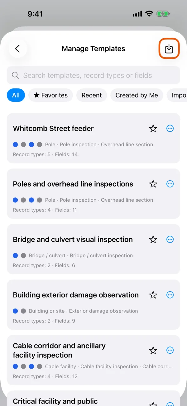 The Import Template button at the top of Manage Templates.
