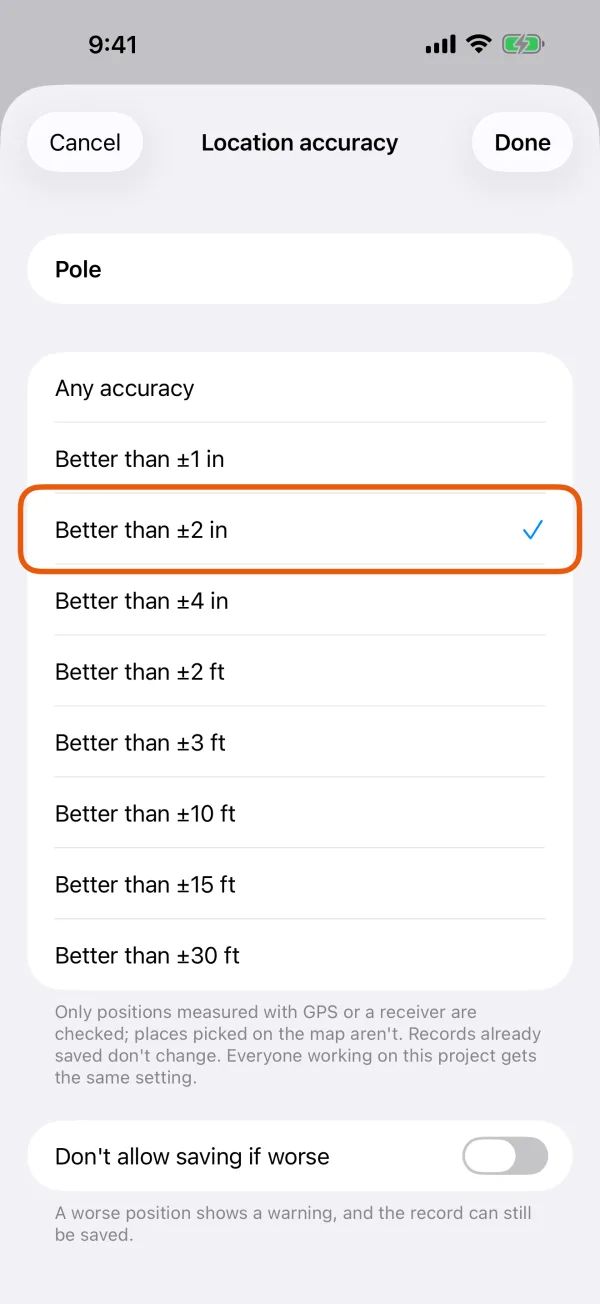 The accuracy choices for one record type.