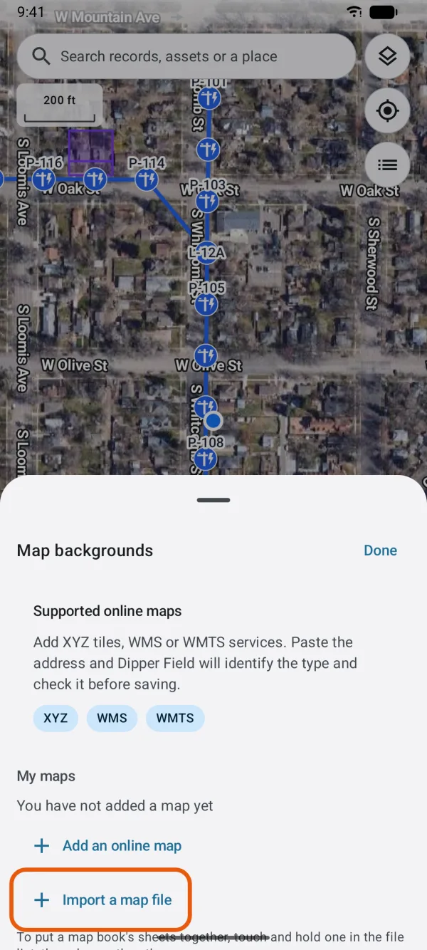 Map backgrounds, with Import a map file marked.