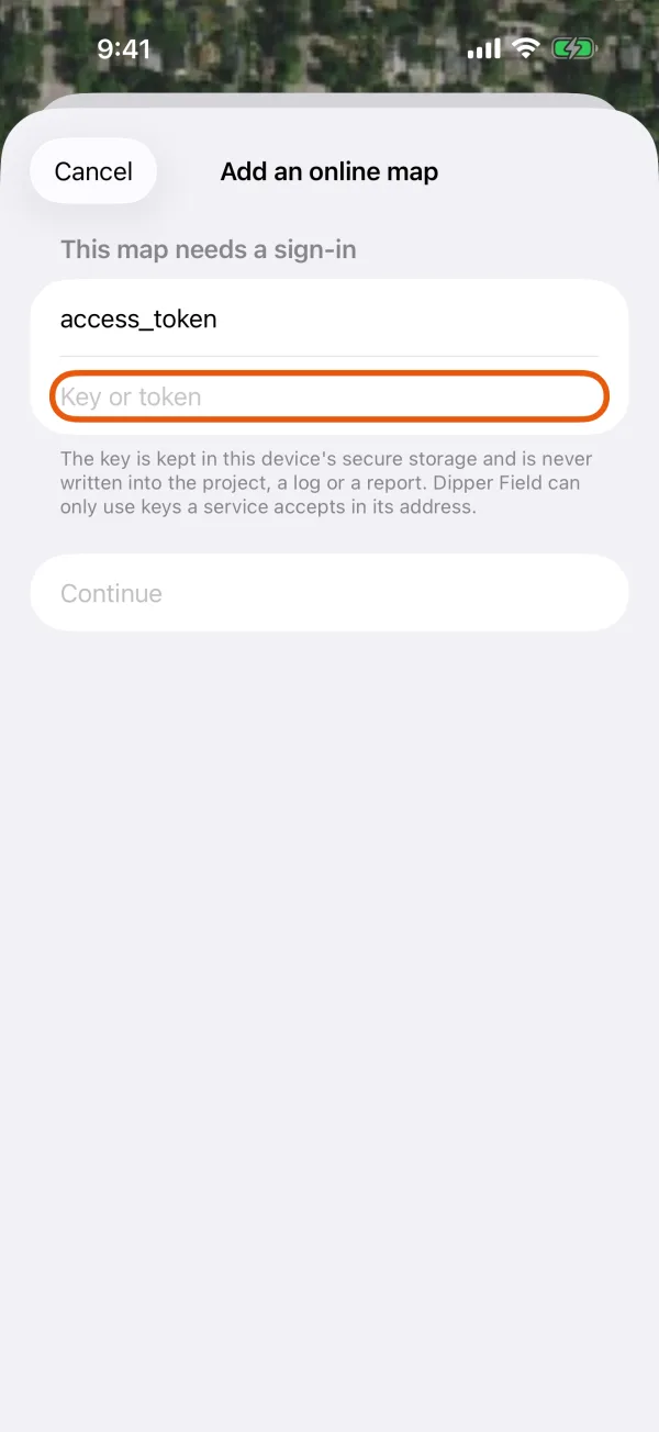 Key name and Key or token.