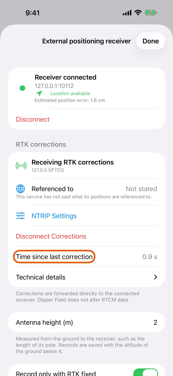 Corrections arriving, with the time since the last one.