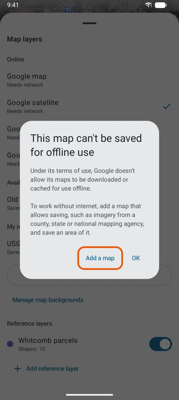The message naming the provider, with Add a map and OK.