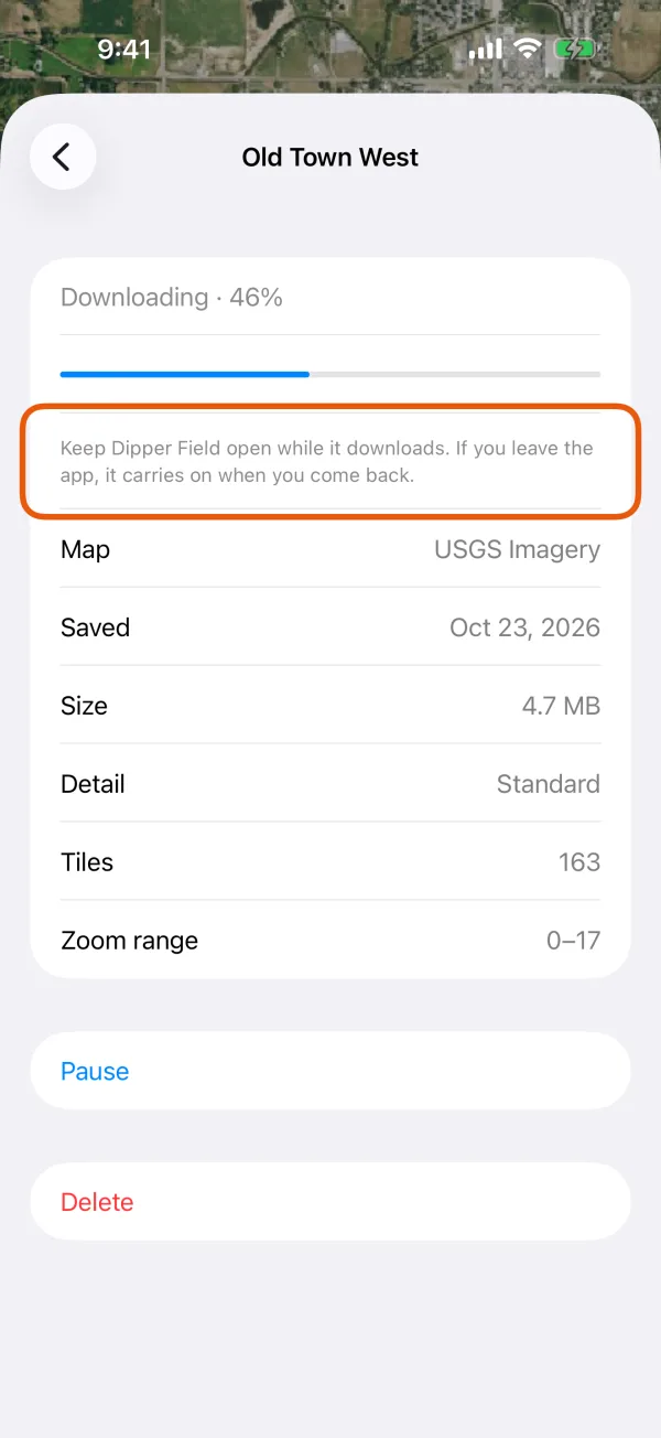 An area's page while it downloads.