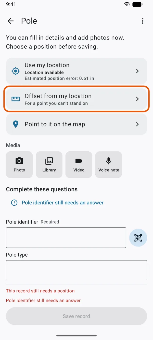 Offset from my location, under Use my location.