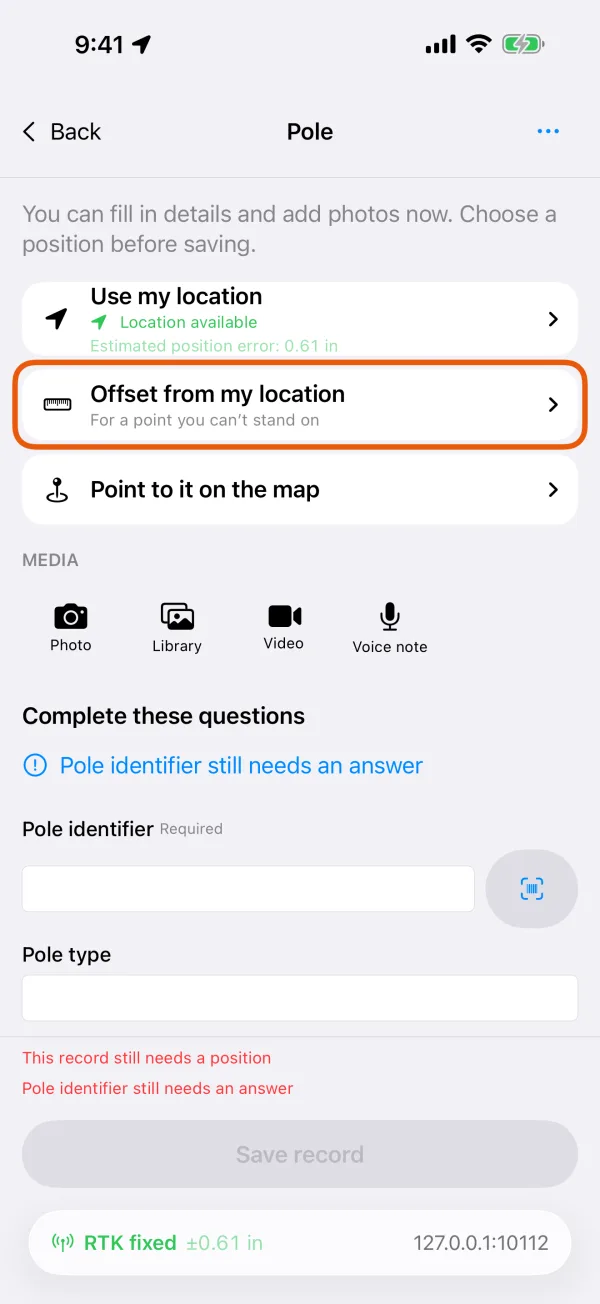Offset from my location, under Use my location.