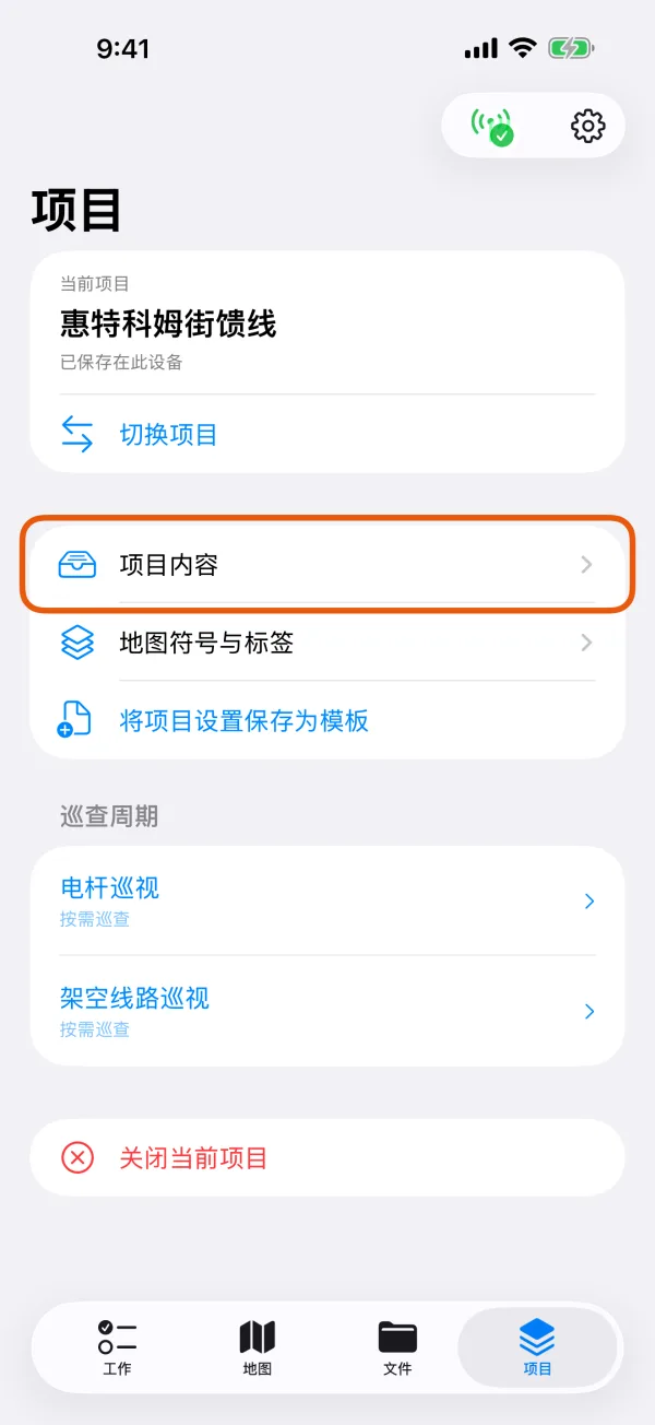 “项目”页。