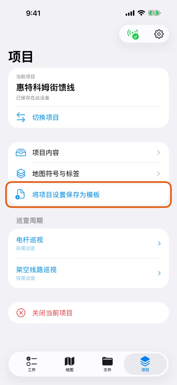 “项目”标签页，标出了“将项目设置保存为模板”。