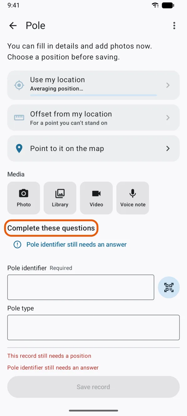 The answers still needed, listed above the form.
