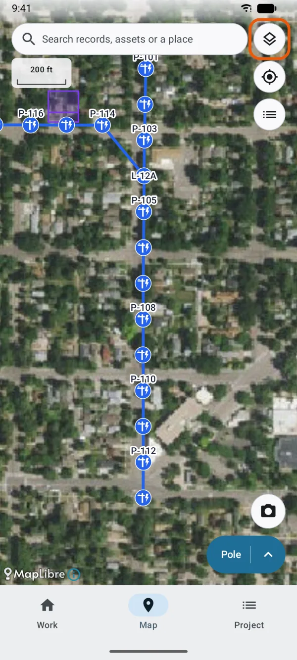 The map, with the Map layers button marked.