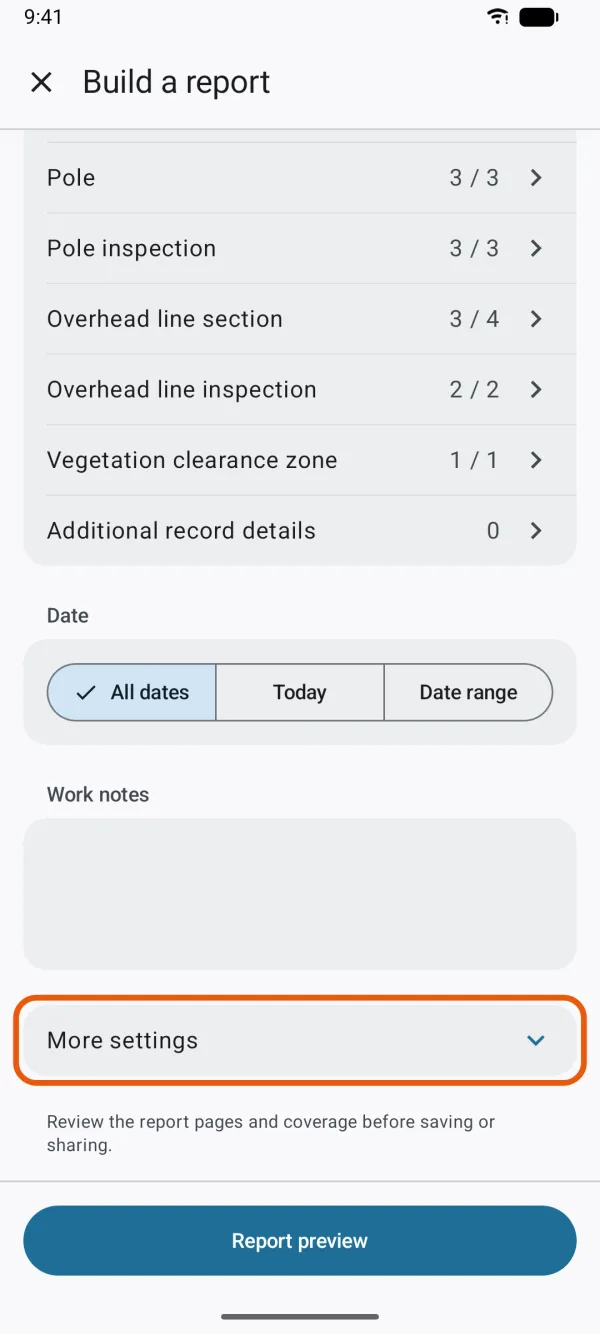 Paper size, limits, Include and Report appearance.