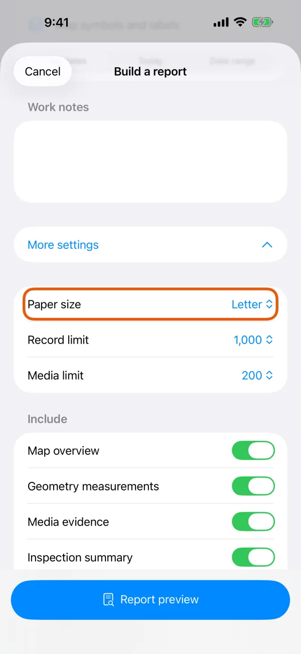 Paper size, Record limit and Media limit.