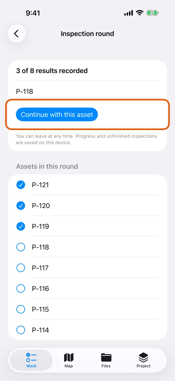 The round's progress and the next asset.