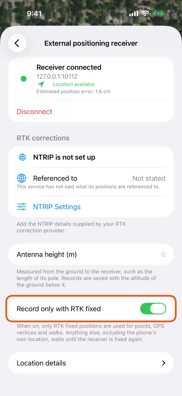The Record only with RTK fixed switch, on.