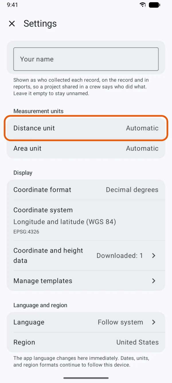 Distance unit and Area unit under Measurement units.