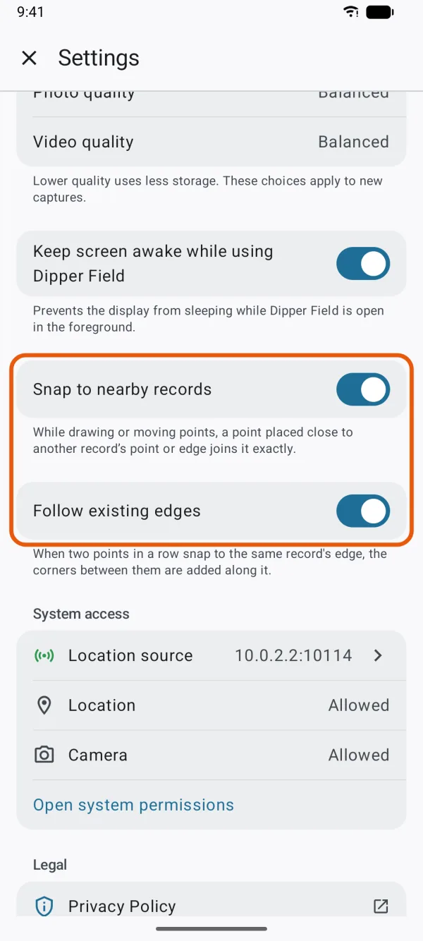Snap to nearby records and Follow existing edges.