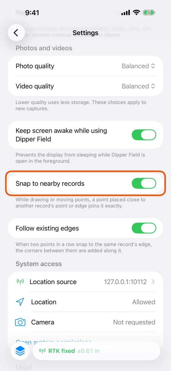 Snap to nearby records and Follow existing edges.