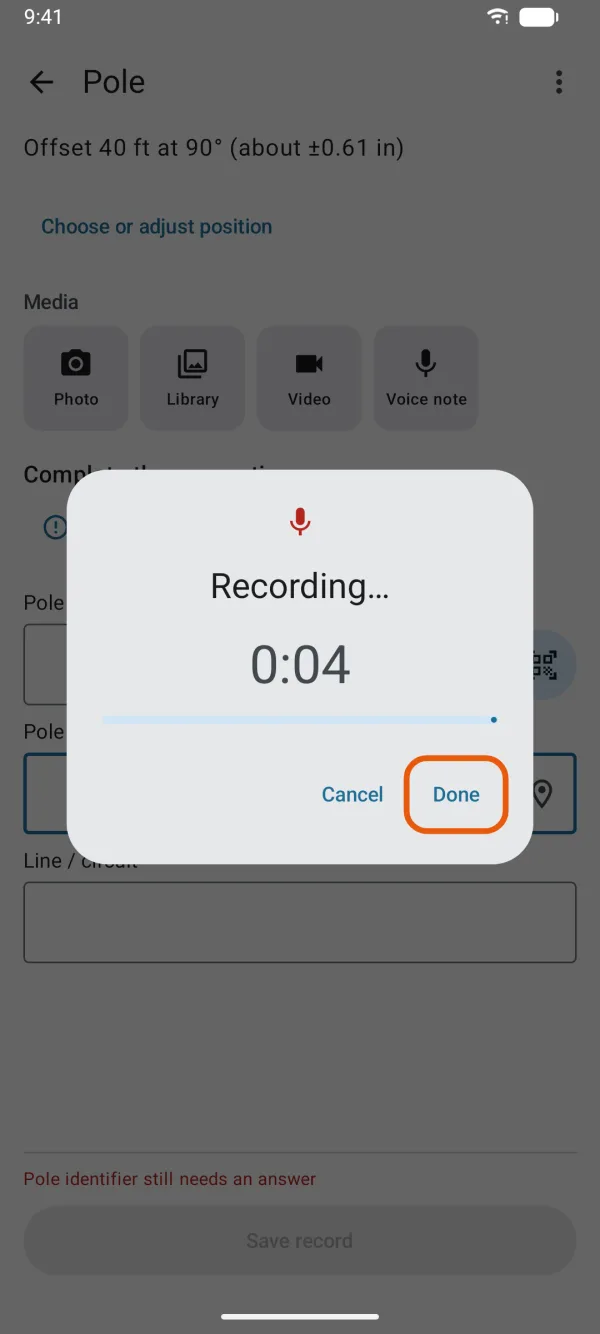 A voice note being recorded.